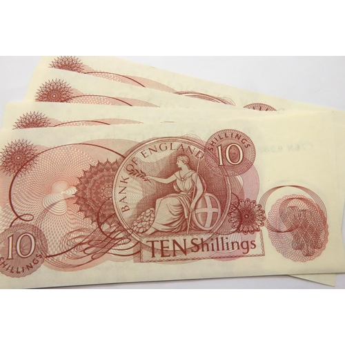 2445 - Run of four Fforde 10 shilling notes in UNC condition. P&P Group 1 (£14+VAT for the first lot and £1... 