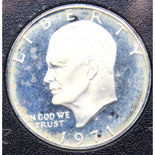 2451 - Silver American Eisenhower proof dollar in presentation box. P&P Group 2 (£18+VAT for the first lot ... 