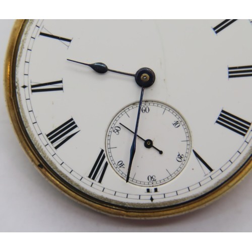 82 - 18ct gold fob watch in good working order, white enamel dial with Roman numerals and subsidiary seco... 