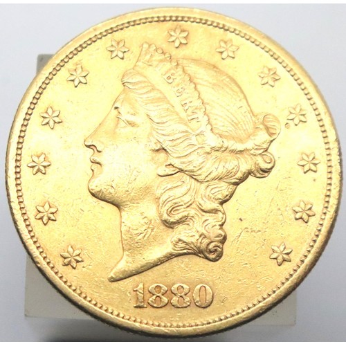 2427 - American 1880 Gold San Francisco mint 20 Dollar coin with fine definition. P&P Group 1 (£14+VAT for ... 