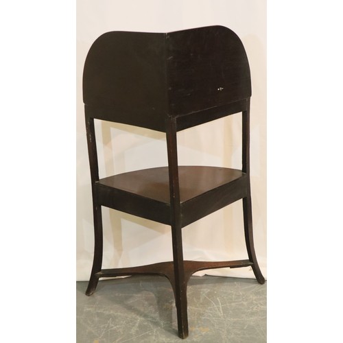 524 - 19thC mahogany corner wash stand, ceramic inserts later replaced with a glass shelf, 43 x 43 x 106 c... 