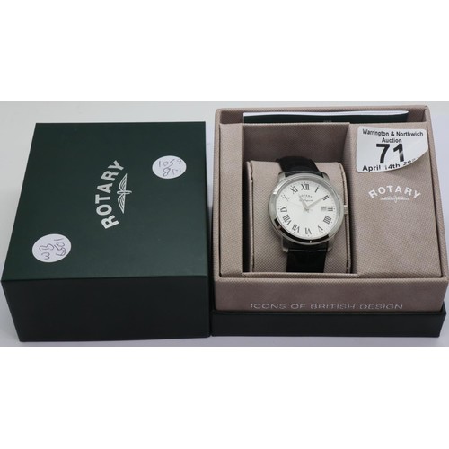 71 - Gents Rotary wristwatch, steel cased on a leather strap, D: 3.5 cm. P&P Group 1 (£14+VAT for the fir... 