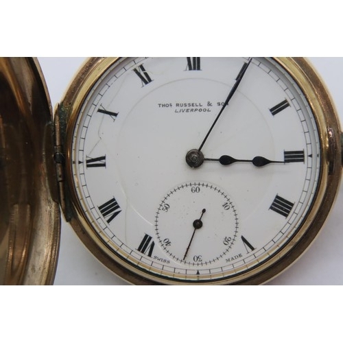 73 - Thomas Russell & Co Liverpool full hunter gold plated pocket watch. P&P Group 1 (£14+VAT for the fir... 