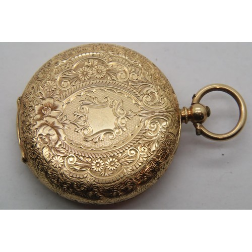 76 - 14ct gold fob watch with gold face. P&P Group 1 (£14+VAT for the first lot and £1+VAT for subsequent... 