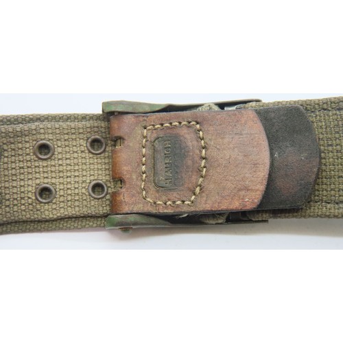 430 - WWII German Afrika Korps belt with green buckle and leather tab with Dresden makers mark. P&P Group ... 