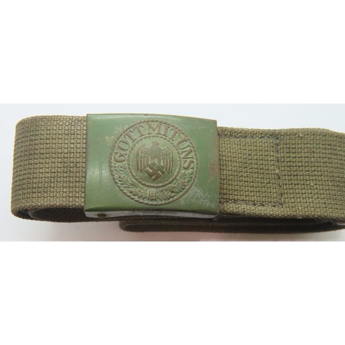 430 - WWII German Afrika Korps belt with green buckle and leather tab with Dresden makers mark. P&P Group ... 