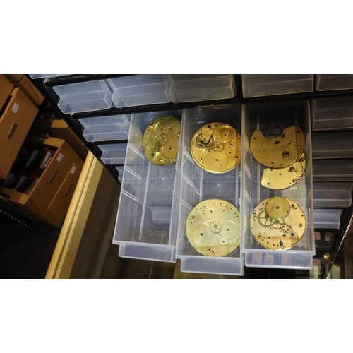 90 - Cabinet containing a quantity of pocket watch parts. P&P Group 1 (£14+VAT for the first lot and £1+V... 