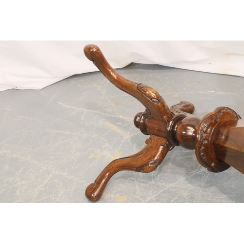 536 - Mid Victorian mahogany fitted sewing table with carved tripod support and octagonal locking lid, H: ... 