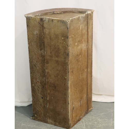 539 - George II oak two door barrel front corner cupboard, W: 57 cm, H: 92 cm. Not available for in-house ... 