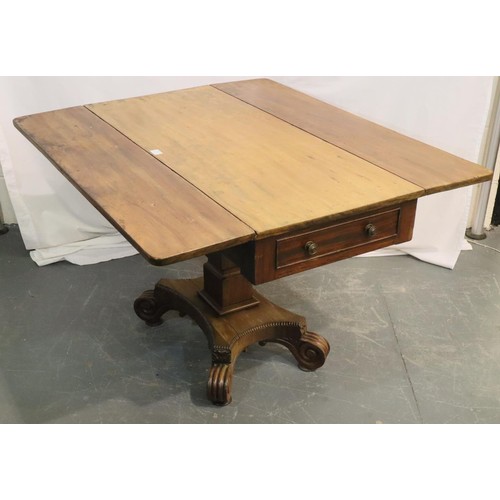 541A - George III mahogany sofa table with single drawer, raised on quadrifoil support, 97 x 114 (open) x 7... 