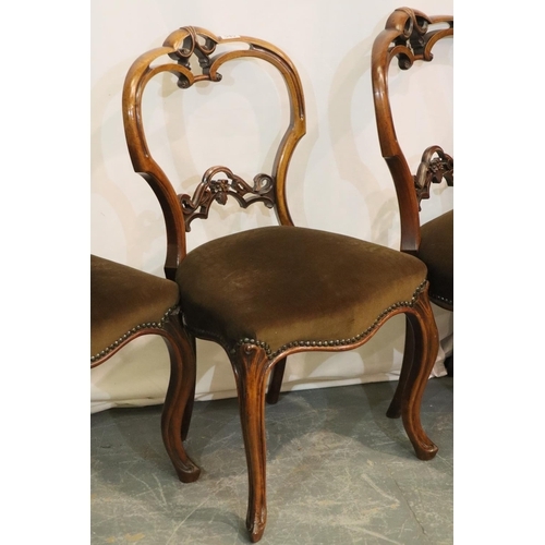 549 - Set of four Victorian walnut framed dining chairs with upholstered serpentine seats. Not available f... 