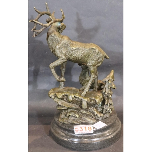 328 - Bronze stag and fawn on marble base, H: 29cm. P&P Group 2 (£18+VAT for the first lot and £3+VAT for ... 