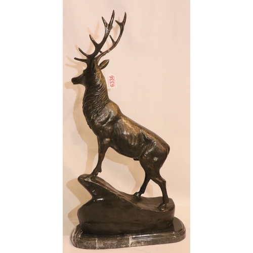 326 - Large bronze stag on marble base, H: 70cm . Not available for in-house P&P, contact Paul O'Hea at Ma... 