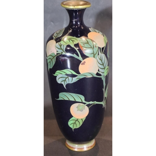 309 - 19thC enamelled and painted glazed stoneware vase, H: 25 cm, and a small Cloisonne vase. P&P Group 2... 