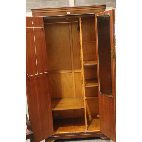 547 - 1920s burr walnut fitted two door wardrobe, 93 x 56 x 194 cm H. Not available for in-house P&P, cont... 