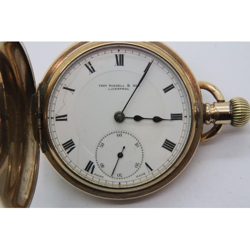 73 - Thomas Russell & Co Liverpool full hunter gold plated pocket watch. P&P Group 1 (£14+VAT for the fir... 