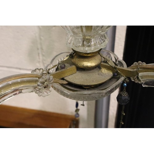 548A - 1920s three branch glass chandelier with an Art Deco mottled glass light shade, D: 37 cm. Not availa... 