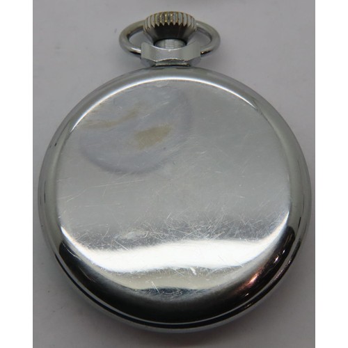 83 - Smiths Empire chromium cased black dial pocket watch with luminous hands and subsidiary seconds dial... 