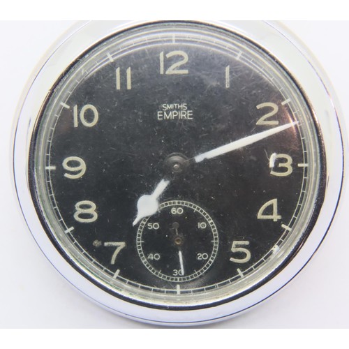 83 - Smiths Empire chromium cased black dial pocket watch with luminous hands and subsidiary seconds dial... 