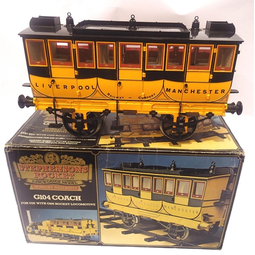 2203 - Hornby 3 1/2 gauge G104 Rocket Coach in excellent condition with decal sheet, box is in good conditi... 