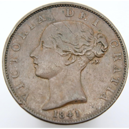 3069 - 1841 - Copper Half Penny of Queen Victoria. P&P Group 1 (£14+VAT for the first lot and £1+VAT for su... 