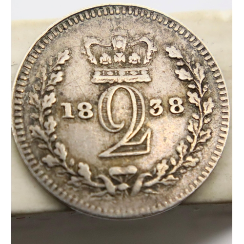 3070 - 1838 - Silver Maundy Twopence of Queen Victoria. P&P Group 1 (£14+VAT for the first lot and £1+VAT f... 