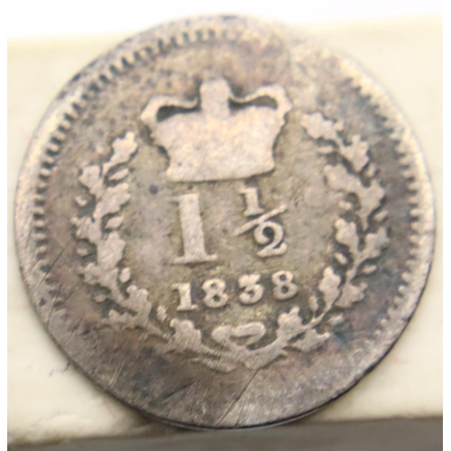 3076 - 1838 - Silver ThreeHalfPence of Queen Victoria. P&P Group 1 (£14+VAT for the first lot and £1+VAT fo... 