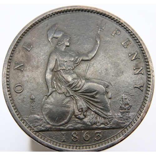 3095 - 1863 - Bronze Penny of Queen Victoria. P&P Group 1 (£14+VAT for the first lot and £1+VAT for subsequ... 