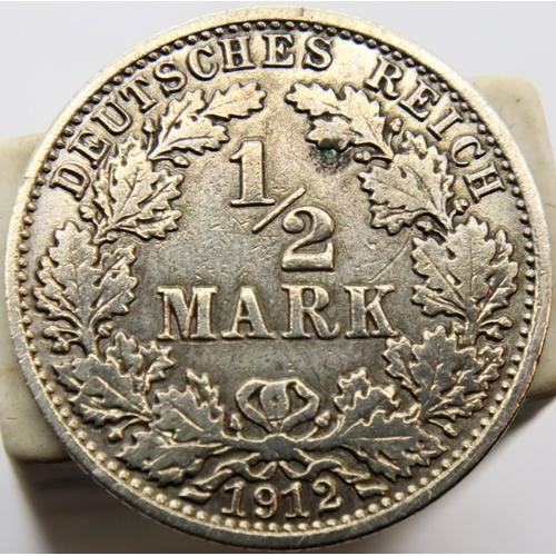 3147 - 1912 - Silver Half Mark of Germany minted in Berlin. P&P Group 1 (£14+VAT for the first lot and £1+V... 