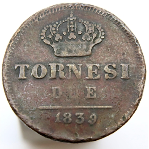 3140 - 1839 - Italian states 2 Tornesi. P&P Group 1 (£14+VAT for the first lot and £1+VAT for subsequent lo... 