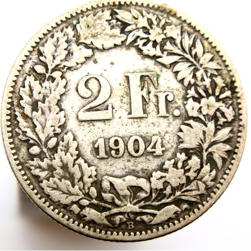 3159 - 1904 - Silver Swiss 2 Francs. P&P Group 1 (£14+VAT for the first lot and £1+VAT for subsequent lots)