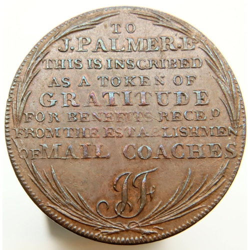 3193 - 1791 - Long Mail Coach Half penny token. P&P Group 1 (£14+VAT for the first lot and £1+VAT for subse... 