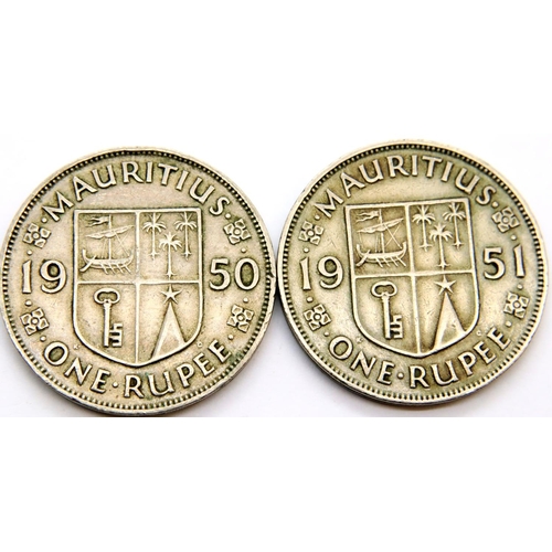 3205 - 1950 & 1951 - Mauritius 1 rupee coins. P&P Group 1 (£14+VAT for the first lot and £1+VAT for subsequ... 