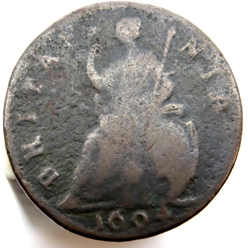 3216 - 1694 - Copper Farthing of William and Mary. P&P Group 1 (£14+VAT for the first lot and £1+VAT for su... 