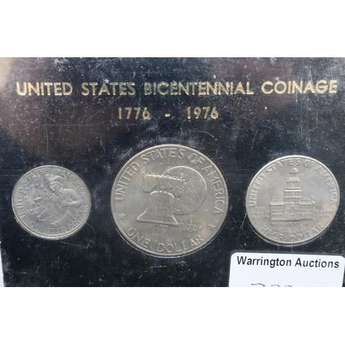 3230 - 1976 - USA Bicentennial American three coin set, boxed. P&P Group 1 (£14+VAT for the first lot and £... 