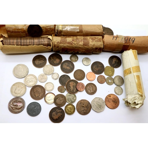 3232 - Collection of Heaton Mint pennies in rolls, some loose coinage with silver. P&P Group 1 (£14+VAT for... 