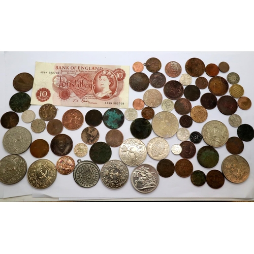 3236 - Mixed coins, tokens and a 10 ten shilling note. P&P Group 1 (£14+VAT for the first lot and £1+VAT fo... 