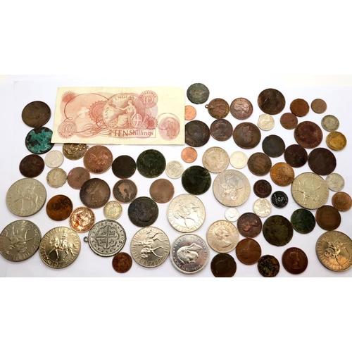 3236 - Mixed coins, tokens and a 10 ten shilling note. P&P Group 1 (£14+VAT for the first lot and £1+VAT fo... 