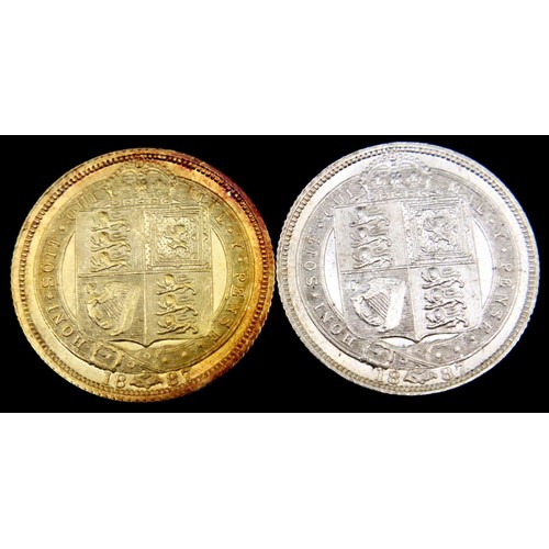 3137 - London Mint Office - The Infamous 1887 Golden Jubilee Sixpence two coin set, comprising the 1887 wit... 