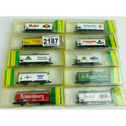 2187 - 10x Minitrix N Gauge Assorted Wagons - See Picture  P&P Group 1 (£14+VAT for the first lot and £1+VA... 