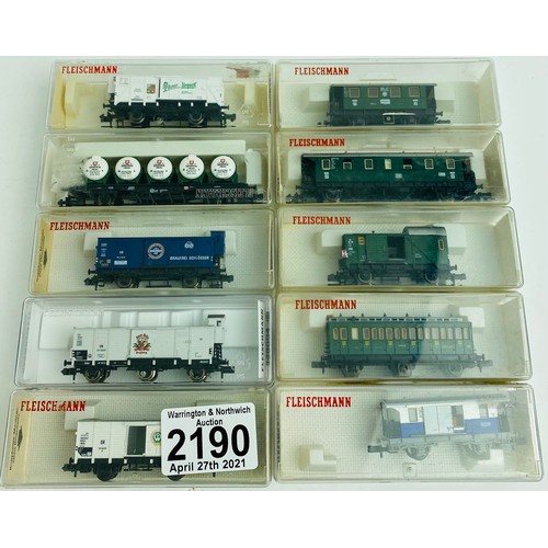 2190 - 10x Fleischmann N Gauge Assorted Wagons - See Picture  P&P Group 1 (£14+VAT for the first lot and £1... 