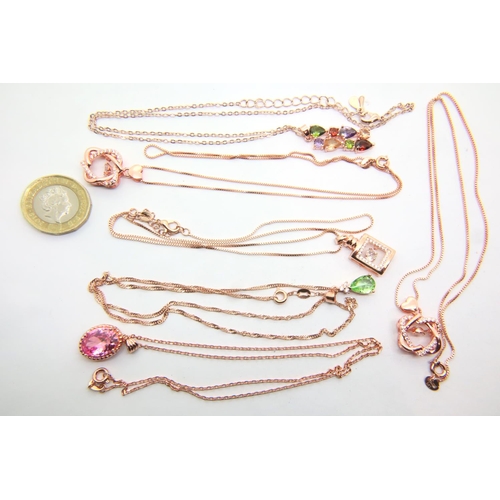 71 - Six silver rose coloured necklaces, 87g. P&P Group 1 (£14+VAT for the first lot and £1+VAT for subse... 