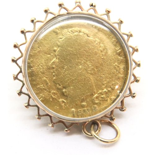 72 - 9ct gold bound pendant with enamel and gilt shilling. P&P Group 1 (£14+VAT for the first lot and £1+... 