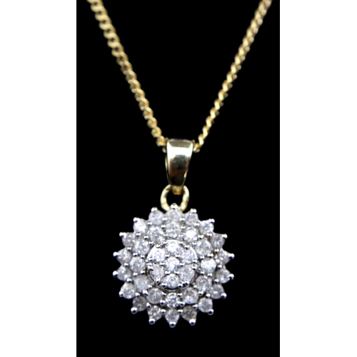 87 - 9ct gold chain with diamond cluster pendant, 2.6g. P&P Group 1 (£14+VAT for the first lot and £1+VAT... 