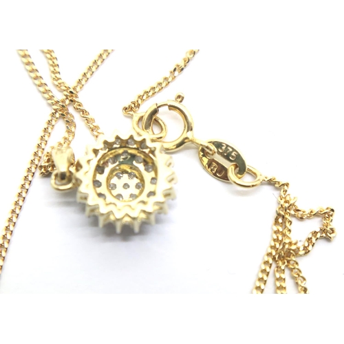 87 - 9ct gold chain with diamond cluster pendant, 2.6g. P&P Group 1 (£14+VAT for the first lot and £1+VAT... 