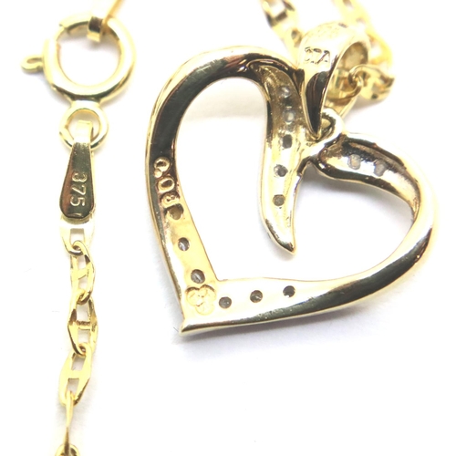 88 - 9ct gold chain heart shaped pendant and diamonds, 2g. P&P Group 1 (£14+VAT for the first lot and £1+... 