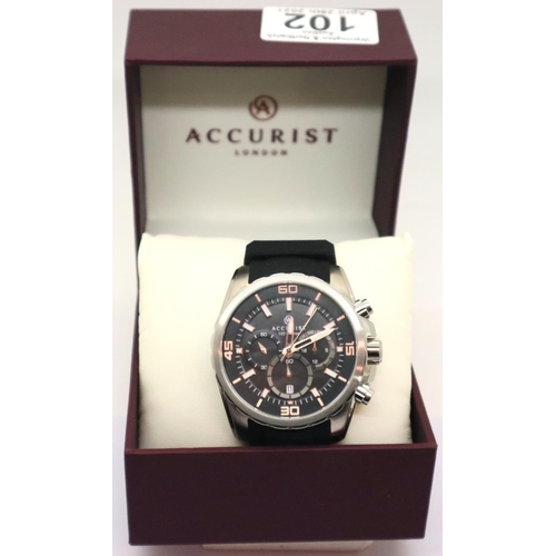 102 - Boxed gents Accurist divers chronograph wristwatch, dial D: 40 mm. P&P Group 1 (£14+VAT for the firs... 