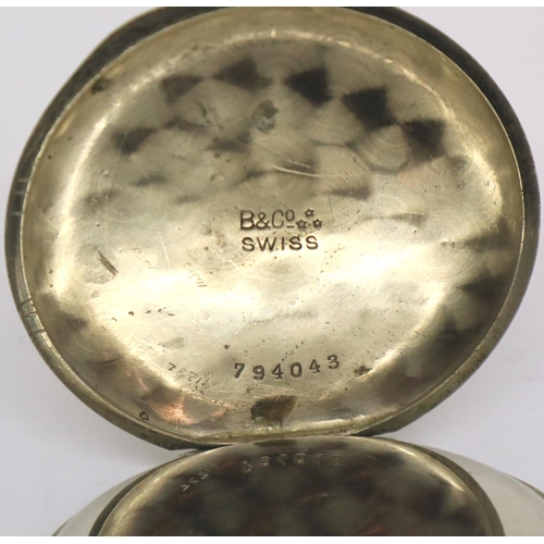 113 - White metal crown wind pocket watch. Working at lotting. P&P Group 1 (£14+VAT for the first lot and ... 