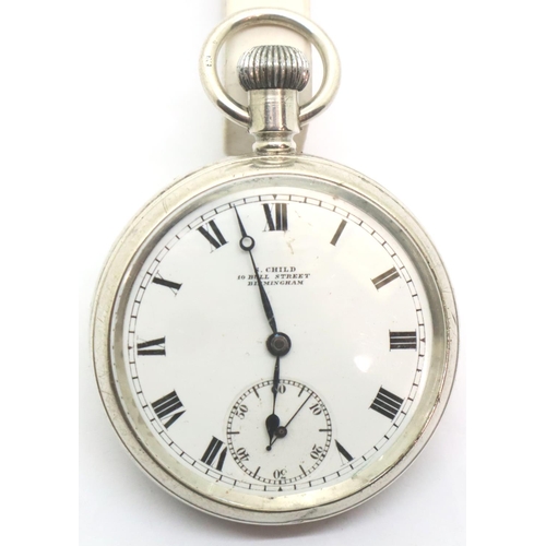 114 - Hallmarked silver watch by Schild of Birmingham,  ticks then stops, Birmingham assay. P&P Group 1 (£... 