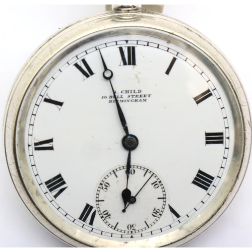 114 - Hallmarked silver watch by Schild of Birmingham,  ticks then stops, Birmingham assay. P&P Group 1 (£... 